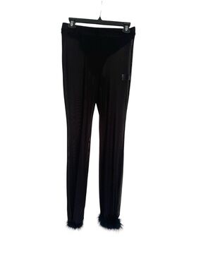 Blanc Sheer Mesh Faux Fur Trim Cuff Flare Pants Y2K Festival Euphoria Size Large